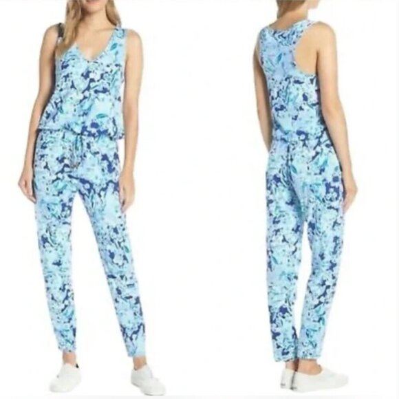 Lilly Pulitzer Paulina Jumpsuit Indigo Sunset Swim Beach Tropical - Picture 2 of 8